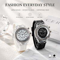 Two-piece Women's Fashion Quartz Watch Set, versatile black-and-white watch combination, transparent case design, soft silicone