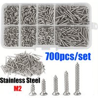 700 Miniature Stainless Steel Self-Tapping Screws M2, Self-Locking Wood Screw Kit, Suitable for Fastening Wood and Metal