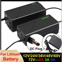 Ładowarka akumulatorów 12V/24V/36V/48V/60V/72V 2A 3A 5A do pakietów akumulatorów litowych 12.6V 29.4V 42V 54.6V 67.2V 84V Inteligentne szybkie ładowanie EU