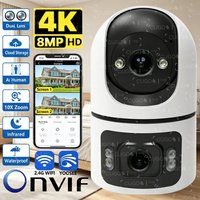 4K 8MP WiFi Surveillance Camera Dual Lens with Adjustable Bracket Two-Way Audio Onvif 10X Zoom Security Wireless Surveillance