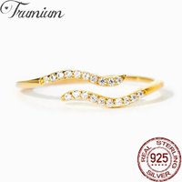 Trumium Hot Sale Real 925 Silver Rings For Women Wedding Minimalist Single Wave Ring 18K Gold Stackable Jewelry Girl Gift