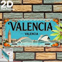 Vintage Rustic "VALENCIA SPAIN" City of Arts and Sciences Scenery Orange Pattern License Plate 2D Flat Aluminum Tin Sign Wall Ar