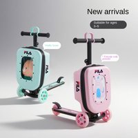 2-in-1 Children's Travel Suitcase Scooter Anti-Rollover with Carry-On Luggage with Lighted Wheels Foldable Trolley Case