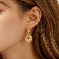 Cubic Zirconic Lucky Round Earrings For Women Gold Color Stainless Steel Earrings Wedding Jewlery Party Gifts aretes para mujer