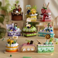 Creative Sweet Cake Bricks Model Mini Size Dessert Building Blocks Unique Cute Black Forest Gateau Strawberry Assemble Toys Gift