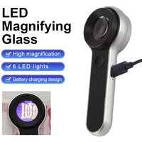 Handheld Magnifying Glass USB Rechargeable Pocket Microscope Lupe Currency Detector Jeweler Magnifier with 6 LED Light