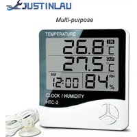 Digital LCD Thermo-hygrometer 1 Piece of Household Indoor and Outdoor Electronic Thermometer, Weather Station with Alarm Clock