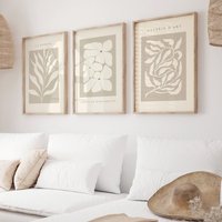 3pcs Abstract Neutral Beige Botanical Canvas Art Prints, Unframed Minimalist Canvas Posters for Living Room and Bedroom Decor
