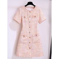 High Quality French Vintage Small Fragrance Tweed Summer Dress Women 2025 Elegant Fashion Chic Slim Waist Short Dresses Vestidos