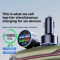 6 in 1 Car Charger Fast Charging LED Voltage Display Multi Port USB Car Phone Charger Cigarette Lighter Adapter Universal