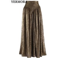 YERMORA Dark Gold Color Pleated Elegant Long Half-body Skirt For Women High Wais Fashion Tide New Spring Autumn 2025 New A153