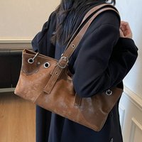 Korean Style Matte PU Tote Bag Tote Bag Solid Color Large Capacity Handbag Large Capacity Bohemian Style Underarm Packs Girls