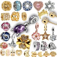 Original Charm Beads,Stones&Enamel Clip Charm&Pink Daisy Flower&Studded Clip Charm Bead Fit Pendant Bracelet Women Jewelry Gif