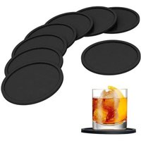 4/6/8pcs 9CM Non Slip Silicone Drink Coasters Large Black, Heat & Stain Resistant Cup Mat Set for Outdoor Indoor Drinks