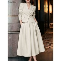 ZANZEA Office Women 2 Piece Sets Spring Outfits 2026 Elegant Long Sleeve Blazer Dress Suit Fashion Work OL Tracksuit Skirt Sets