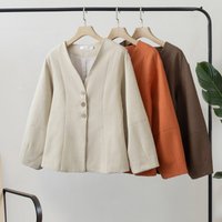Spring 2026 Women's Chocolate Blazer Fashion Basic Jacket in Tussah Silk Yellowish Orange Coffee Color Trendy Outerwear