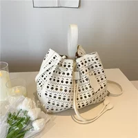 Solid PU Super Cool Hollow Out PU Bucket Shoulder Bags 2026 High Quality Large Capacity Sense of Luxury Women's Crossbody Bags