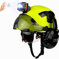 Multi-Function Safety Helmet with LED Light Earmuffs CE ANSI Dual Visor Sliding Vented Construction Engineer Work Hard Hat