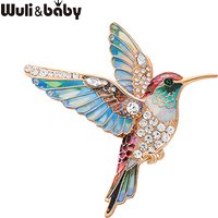 Wuli&baby Lovely Hummingbird Brooches Pins For Women Unisex 5-color Beautiful Rhinestone Bird Animal Party Casual Brooch Gifts