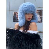 AliExpress NONE Fluffy Imitation Mink Fur Bomber Hats Men's Autumn and Winter Korean Version Plush Pilot Hat Female Ins Blogger Cycling Cold Hat
