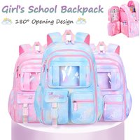 School Backpacks for Girls Child Cute Candy Color Shoulder Bag with Large Capacity Side-Open Backpack