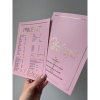 Custom Branded 3D Gold Silver Foil Price lists Treatment menus for beauty business Training Academies leaflets for Nails Lashes