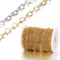 Chaînes en acier inoxydable de 1 mètre, ne se décolore pas, chaîne en forme de cœur d'amour de 4mm pour la fabrication de bijoux, bricolage, couleur or, Bracelet, collier, accessoires de chaîne
