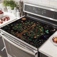 Celtic Life Tree Owl Stove Cover, Sun Moon Floral Print Non-slip Heatproof Washable Mat for Home Gas & Electric Stove Decoration