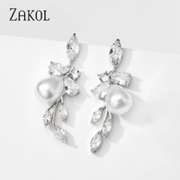 ZAKOL Elegant Luxury Water Drop Cubic Zirconia Leaf Dangle Earrings for Women Fashion AAA CZ Bridal Wedding Jewelry EP5154