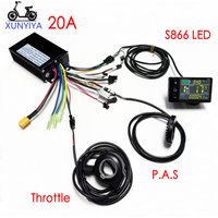 20A Sine Wave Brushless Motor Controller 24V/36V/48V 350W with S866 Color LCD Display PAS 12 Magnets Throttle Kit for E-Scooter