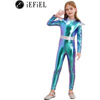 Child Alien Outerspace Future Robot Cosplay Costume Metallic Full Length Zentai Jumpsuits Astronaut Tech Theme Cosplay Dress-up
