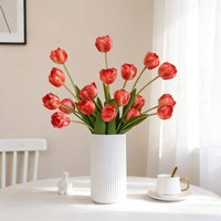 25.5INCH Premium Realistic Triple Tulips Silk Artificial Flower for Luxury Wedding Home Hotel Mall Room Decor Photography Props