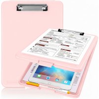 1pc A4 file folder with storage function, pen slot design and metal clip, suitable for office, classroom and home office use.