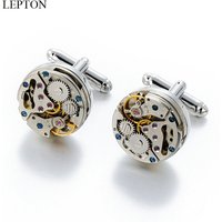 Newest Immovable Watch Movement Cufflinks For Mens Lepton Steampunk Gear Watch Mechanism Cufflink Men Wedding Cuff links