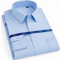 New Men Formal Shirt Long Sleeve Office Solid Color Anti-Wrinkle Fashion Business Pocket White Blue Social Pocket Shirts 6XL 7XL