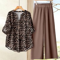 Casual O Neck Printed Short-sleeved Shirt Women Trousers 2 Piece Set Spring Summer Loose Wide-leg Trousers Home Wear Woman Suit
