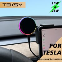 Uchwyt do telefonu w samochodzie z funkcją ładowania bezprzewodowego 15W i Qi2.2 25W, kompatybilny z MagSafe, przeznaczony do modeli Tesla Model Y i 3, JUNIPER 2026.