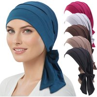 NEW Solid color long tail headscarf hat Women Chemo Hat breathable base cap Muslim Headscarf Hat