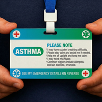 Asthma Medical Alert ID Card with Lanyard | Breathing Difficulty Emergency Information Card | Inhaler Assistance Notice Badge |