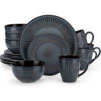 vancasso 16/32 Piece Relief Ceramic Plates Set Black Elegent Tableware set with 4/8 PCS Dinner Plate/Dessert/Cereal Bowl/Mug