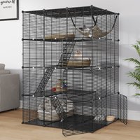 41x55" Black 4 Tier Ferret Cage Free Hammock Metal Rabbit Hutch Cat Catio