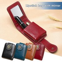 Portable Mini Lipstick Bag With Mirror, Small Cosmetic Bag With Button, Women's Makeup Storage Case