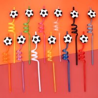 Set of 12 soccer-themed spiral straws. Reusable spiral straws perfect for birthday parties, bars, weddings, and other occasions.