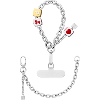 Sakura Silver Flower Colorful Beads Phone Charm Short Lanyard Mobile Phone Hanging Chain Accessories