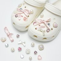 Balletcore Pink Ribbon Bowknot Shoes Charms Set Summer 2026 Elegant Pearl Flower DIY Clogs Accessories Women Shoes Decorations