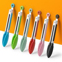 1Pc 7 Inch Stainless Steel Food Clip Non-slip Handle BBQ Steak Bread Tong Kitchen Cooking Tool