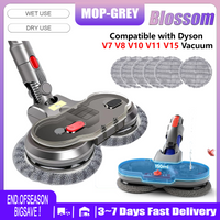 Szara głowica mopa elektrycznego Blossom do odkurzaczy Dyson V7 V8 V10 V11 V15, akcesorium 2w1 ssanie i mycie, wyjmowany zbiornik wody, podwójne obrotowe podkładki, 6 ścierek, czyszczenie mokre i