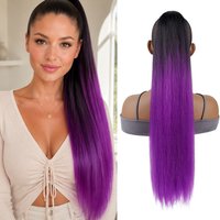 22 Inch Long Drawstring Ponytail Synthetic Hairpieces Ombre Yaki Straight Pony Tails Clip in Hair Extension Ponytail for Women
