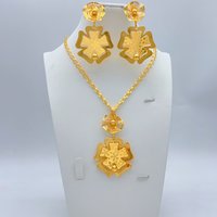 Indian Necklace and Earrings Sets for Women Bridal Ethiopian Nigeria 24k Gold Plated Dubai Jewelry Earrings Banquet Party Gifts
