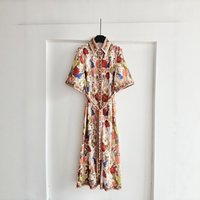 2026 Summer Linen Holiday Short Sleeve Dresses Women Clothing Loose Floral Printed Oversize Casual Designer French Style Dress